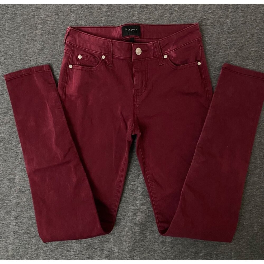 Celebrity‎ Pink Womens Skinny Burgundy Jeans Size 3/26 Jayden Distressed Stretch
